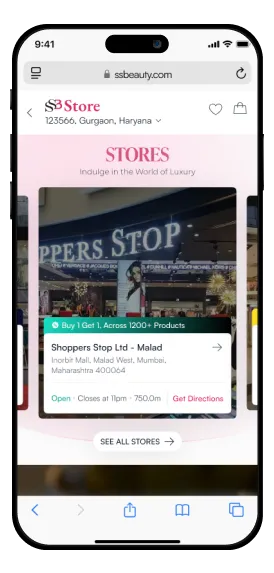 screen showing top and bottom navigation of shoppers stop web
