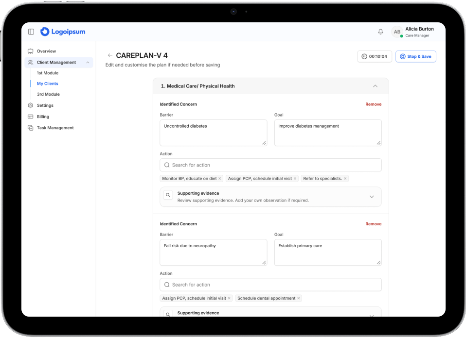 screen showing client management module of custom ecm solution