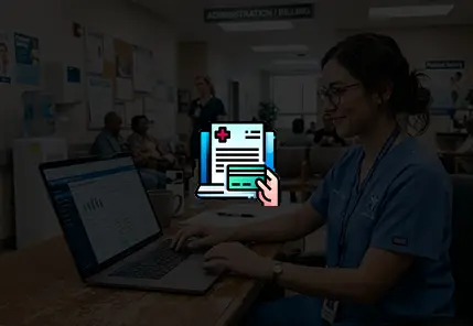 women working on laptop screen in healthcare industry