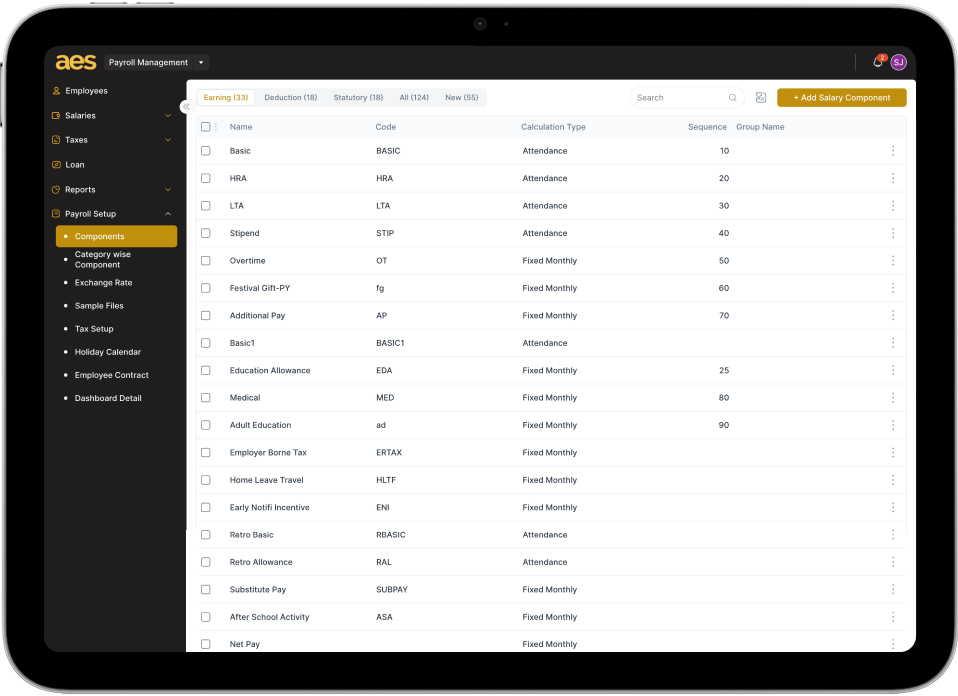 screen showing multi payset configuration of custom hrms