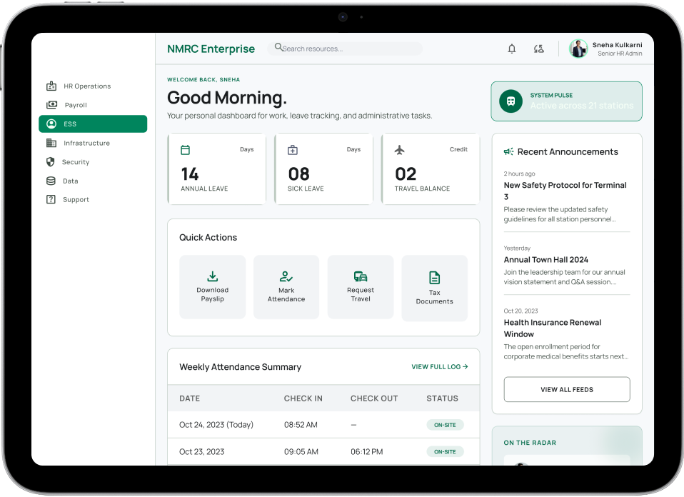 screen showing self-support system for employees