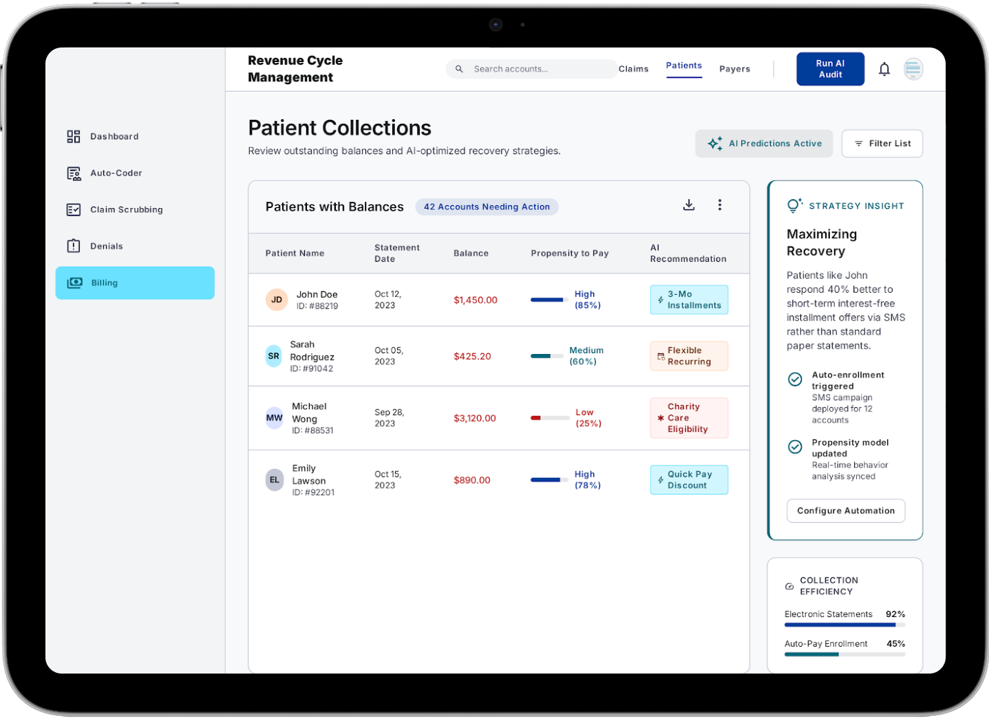 platform segments outstanding balances by likelihood to pay and delivers the right message, at the right time,