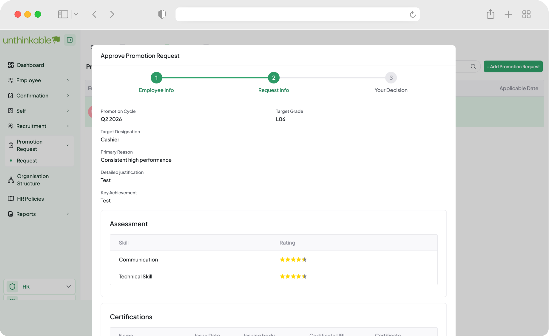 screen showing performance paths for employees in a custom hrms solution