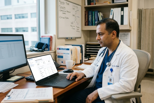 image showing doctor working on healthcare software